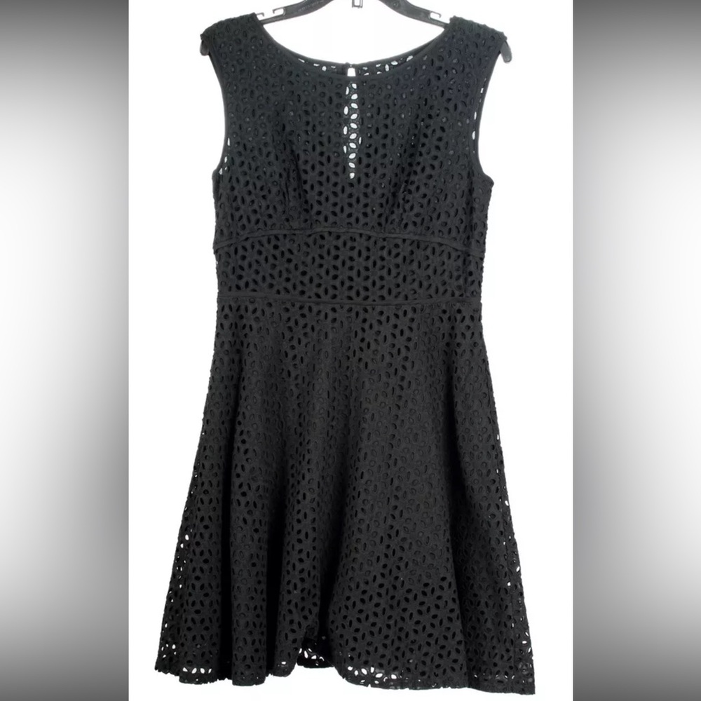 Loft Women’s Dress 6 Black A Line Sleeveless Eyelet Lined 100% Cotton